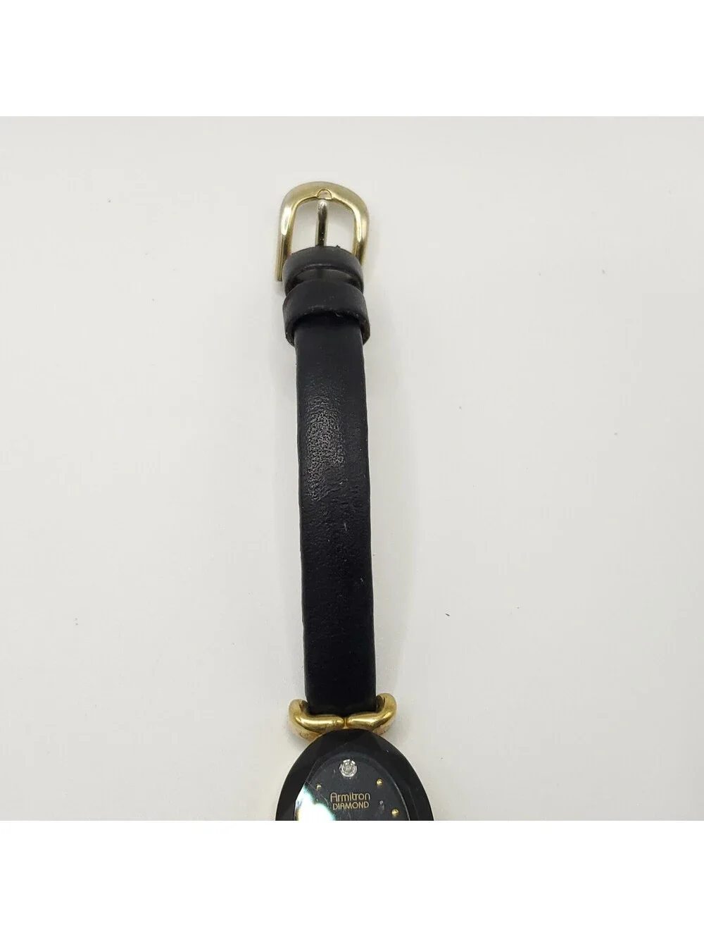 Armitron Diamond Now Black Dial Oval Gold Tone Case Watch New Battery 18mm